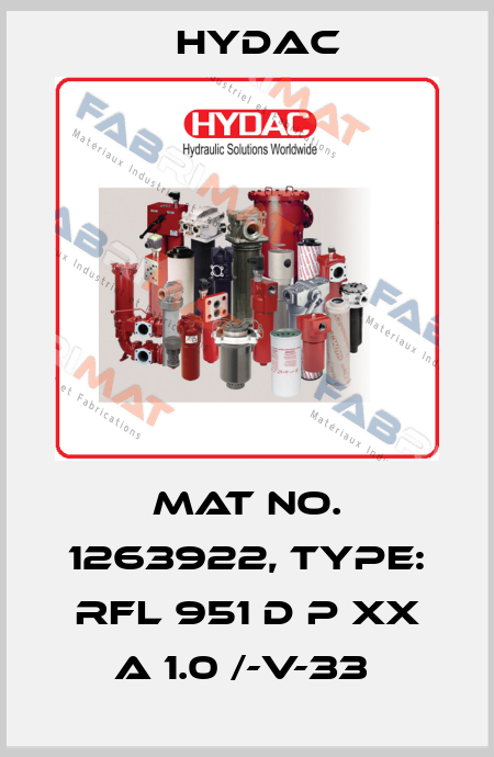 Mat No. 1263922, Type: RFL 951 D P XX A 1.0 /-V-33  Hydac