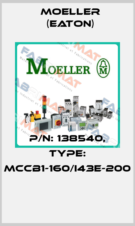 P/N: 138540, Type: MCCB1-160/I43E-200  Moeller (Eaton)