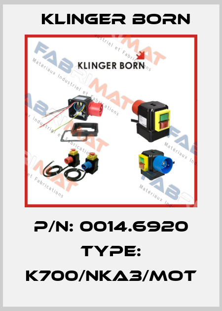 p/n: 0014.6920 Type: K700/NKA3/Mot Klinger Born