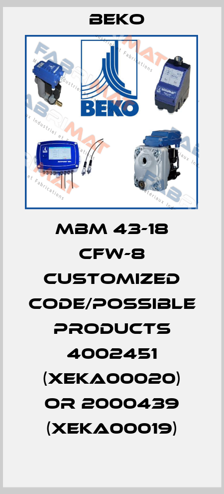 MBM 43-18 CFW-8 customized code/possible products 4002451 (XEKA00020) or 2000439 (XEKA00019) Beko