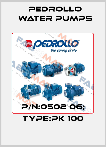 P/N:0502 06; Type:PK 100 Pedrollo Water Pumps