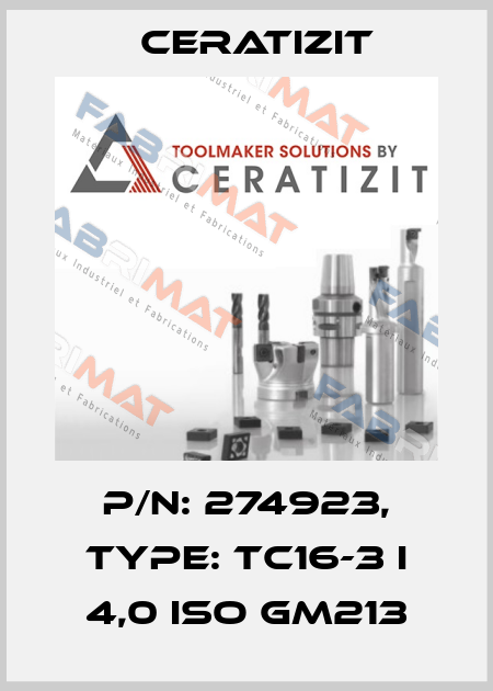 P/N: 274923, Type: TC16-3 I 4,0 ISO GM213 Ceratizit