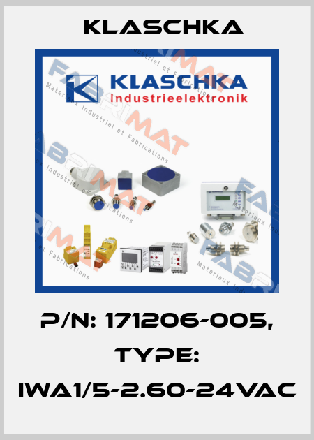 P/N: 171206-005, Type: IWA1/5-2.60-24VAC Klaschka