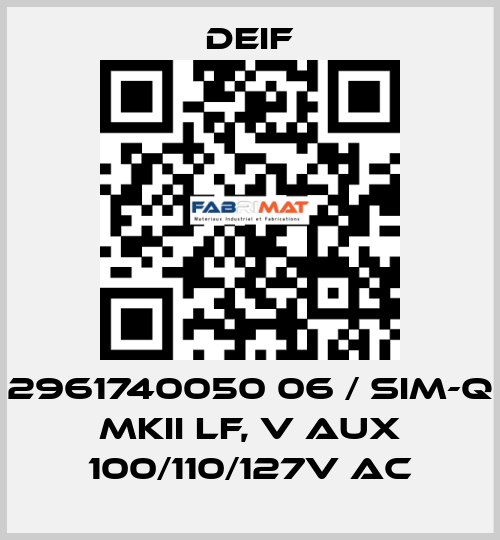 2961740050 06 / SIM-Q MKII LF, V aux 100/110/127V AC Deif