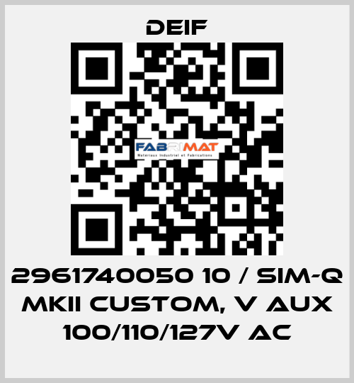 2961740050 10 / SIM-Q MKII CUSTOM, V aux 100/110/127V AC Deif