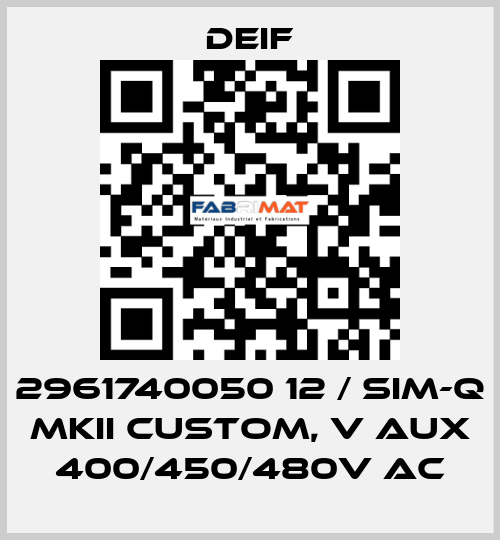 2961740050 12 / SIM-Q MKII CUSTOM, V aux 400/450/480V AC Deif