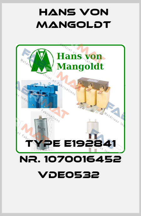 TYPE E192841 Nr. 1070016452 VDE0532  Hans von Mangoldt