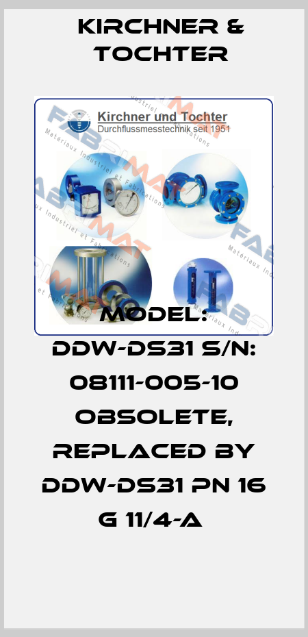 Model: DDW-DS31 S/N: 08111-005-10 Obsolete, replaced by DDW-DS31 PN 16 G 11/4-a  Kirchner & Tochter