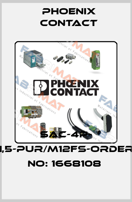 SAC-4P- 1,5-PUR/M12FS-ORDER NO: 1668108  Phoenix Contact