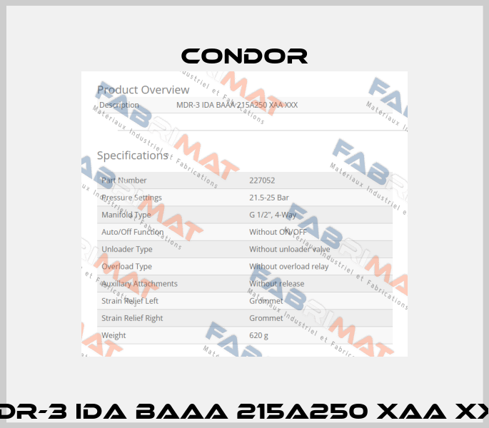 MDR-3 IDA BAAA 215A250 XAA XXX Condor