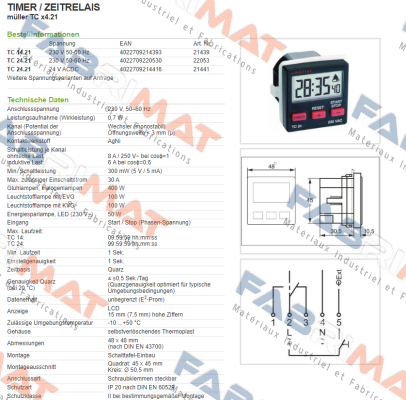 TC 24.21 - 230V 50-60 Hz / PN: 22053 Hugo Muller