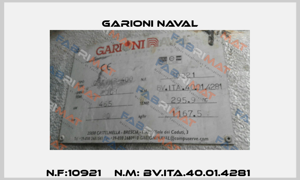 N.F:10921    N.M: BV.ITA.40.01.4281  Garioni Naval