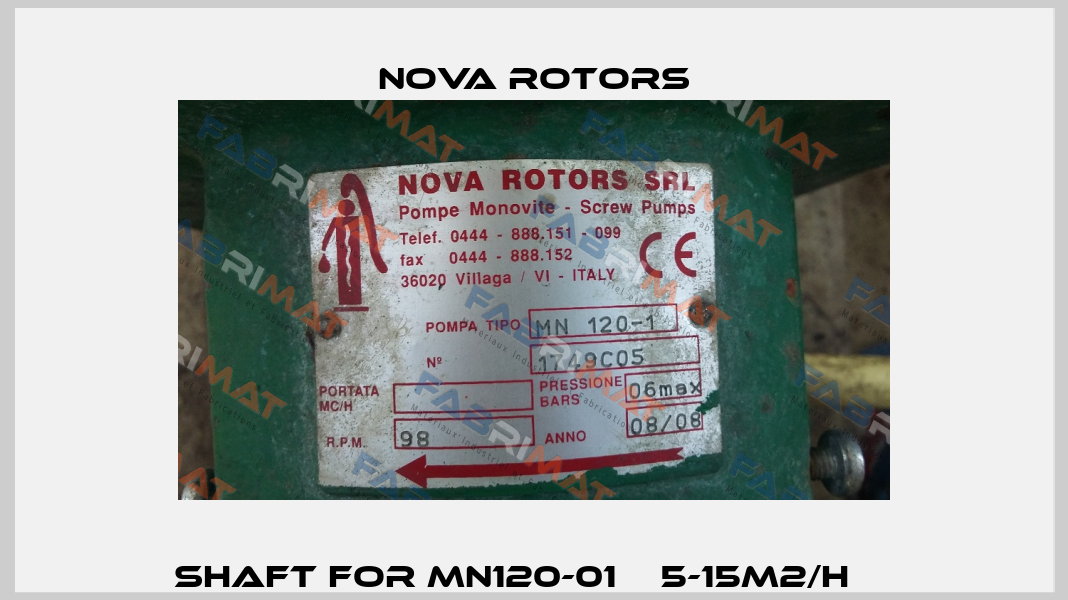 Shaft For MN120-01    5-15m2/h     Nova Rotors