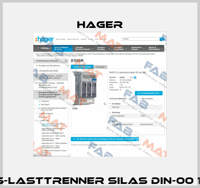 NHS-Lasttrenner SILAS DIN-00 160  Hager