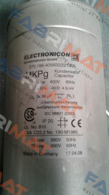 P/N:1051317 Type: 275.186-405600/221K02 Electronicon