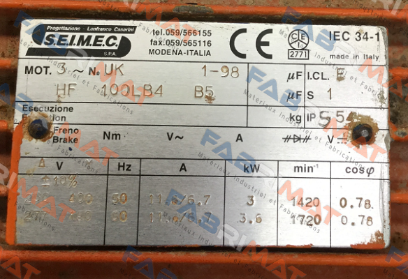 HF100LB4 B5 Obsolete! Replaced by HB3 112MA 4 230.400-50 B5  Seimec (Rossi)