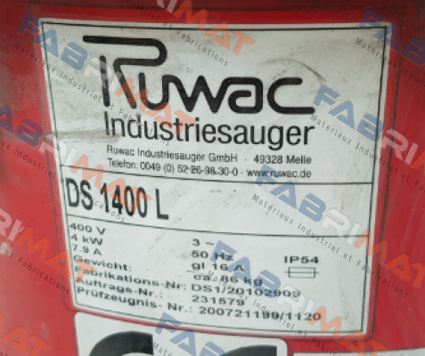 upper fan Ds 1400 L  Ruwac