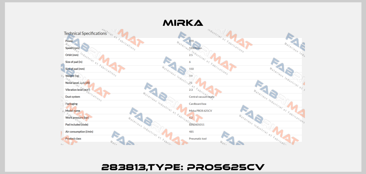 283813,Type: PROS625CV Mirka