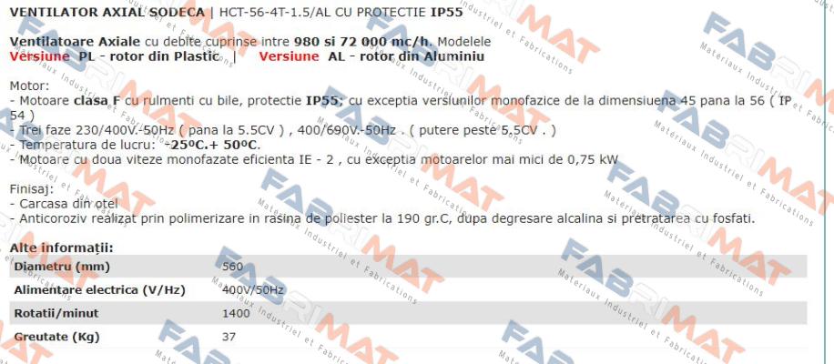 1003070 / HCT-56-4T-1.5/AL IE3 Sodeca