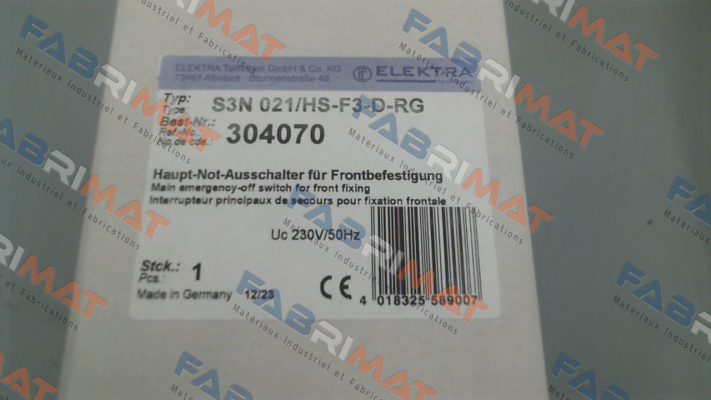 P/N: 304070, Type: S3N 021/HS-F35-D-RG Elektra Tailfingen