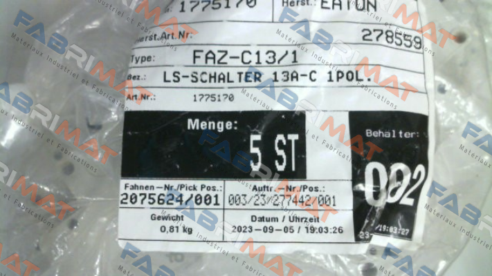 P/N: 278559, Type: FAZ-C13/1 Moeller (Eaton)